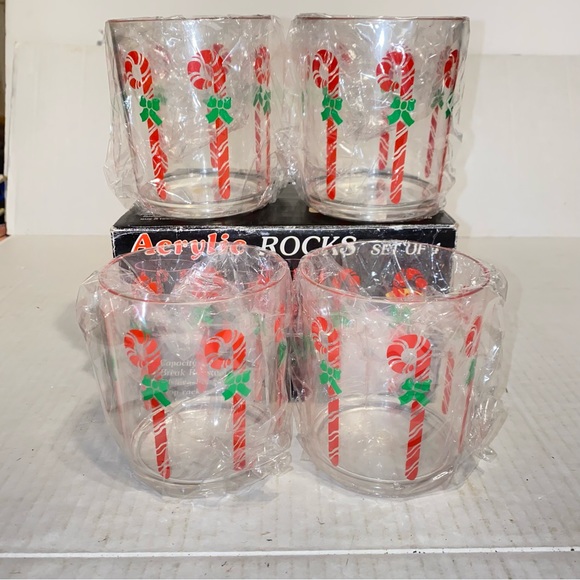 Vintage Acrylic Candy Cane Rocks Glasses Set of 4 Retro Holiday Drinkware 14oz - Picture 11 of 14